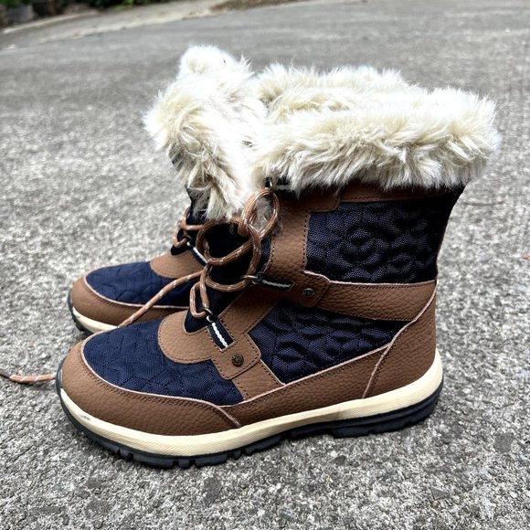 BearPaw Marina Hickory Quilted Waterproof Boot Boots Brown Navy Women's US 9 - Picture 4 of 10